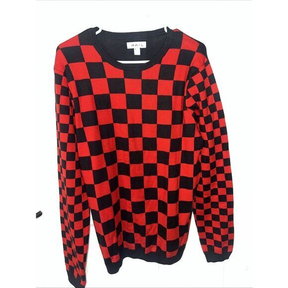 The Rail men's red black buffalo plaid long sleeve‎ pullover sweater Size Medium - Picture 2 of 7